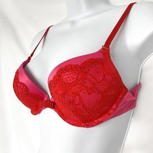 Victoria's Secret Very Sexy Push-Up Bra Pink Red Lace Crystals Size 34B